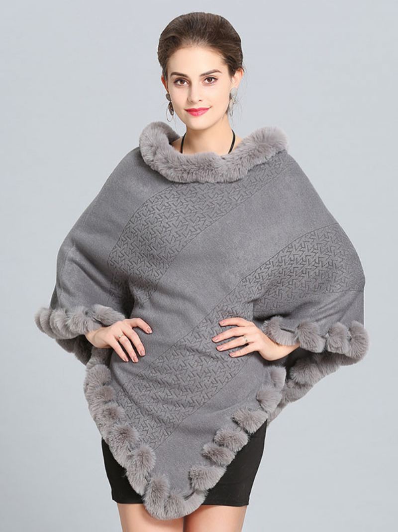 Bordeauxrode Poncho Bontzoom Cape Lente Bovenkleding Dames - Lichtgrijs