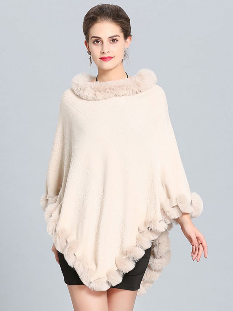 Bordeauxrode Poncho Bontzoom Cape Lente Bovenkleding Dames - Beige