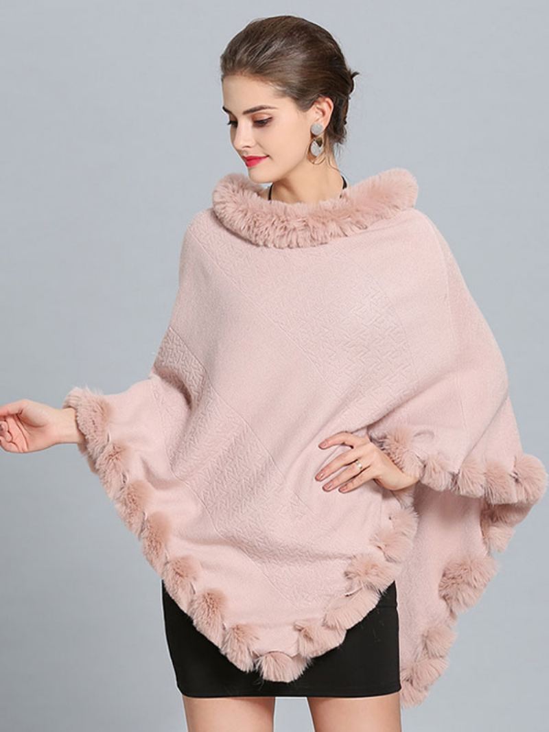 Bordeauxrode Poncho Bontzoom Cape Lente Bovenkleding Dames - Zacht Roze