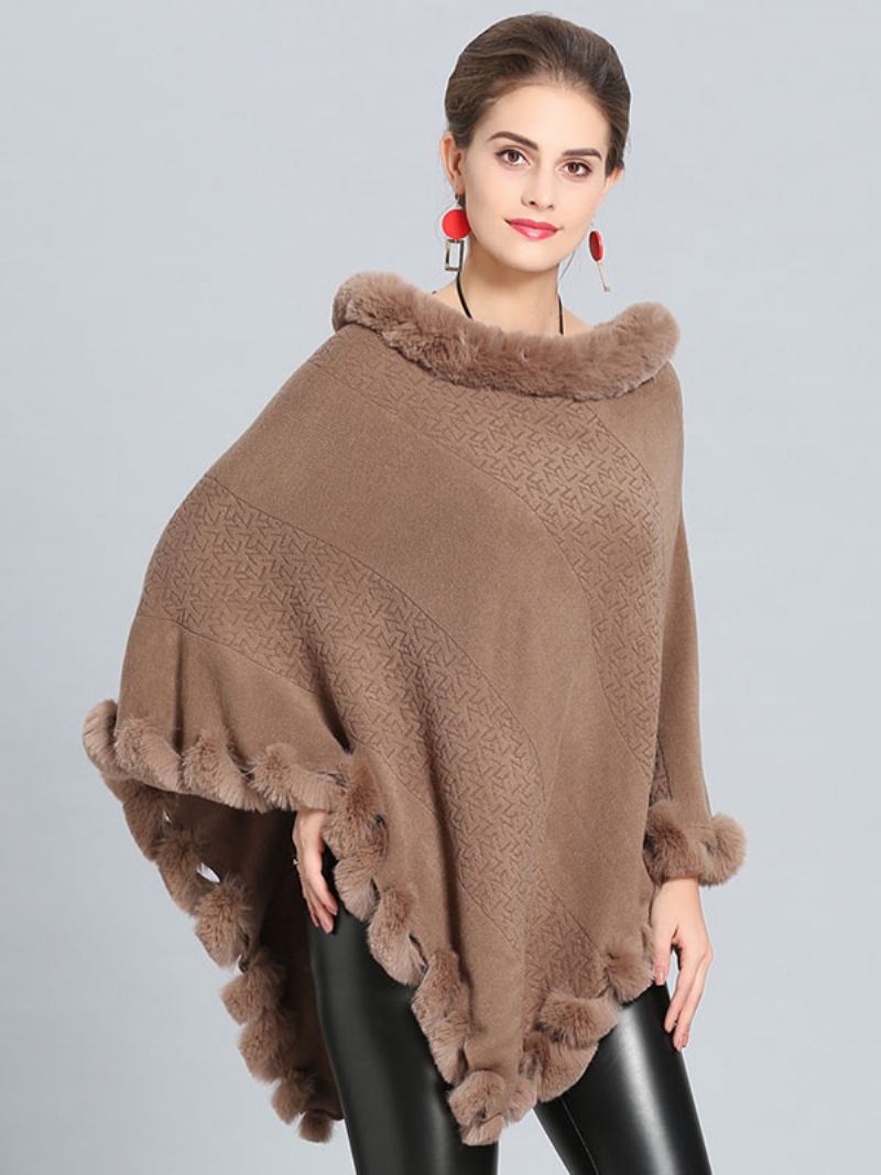 Bordeauxrode Poncho Bontzoom Cape Lente Bovenkleding Dames - Kaki