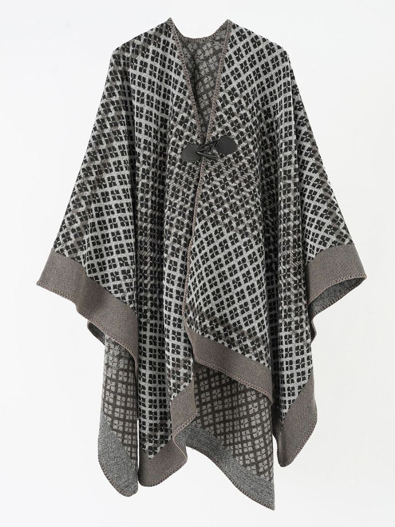 Dames Bedrukte Cape Met Knevelsluiting Dagelijkse Casual Poncho