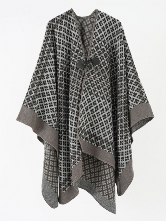 Dames Bedrukte Cape Met Knevelsluiting Dagelijkse Casual Poncho