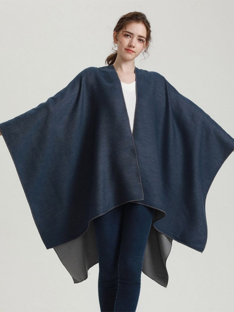 Dames Cape Color Block Oversized Dagelijks Casual Herfst Winter Poncho - Donker Marineblauw