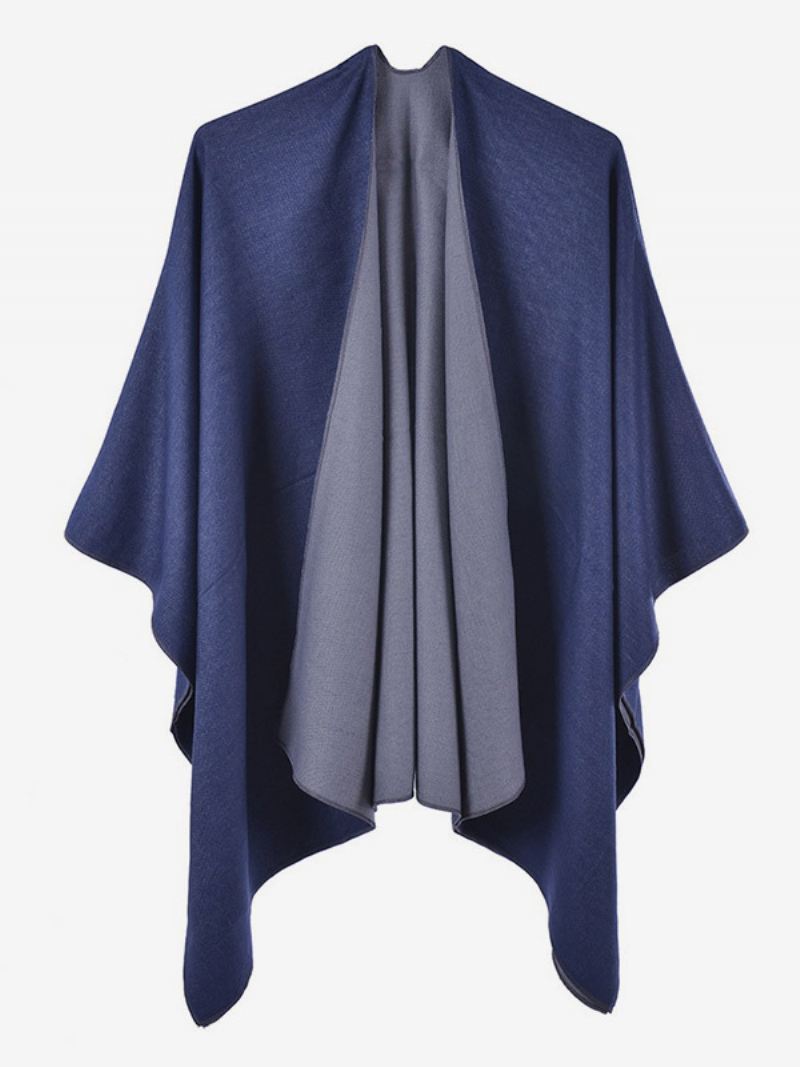 Dames Cape Color Block Oversized Dagelijks Casual Herfst Winter Poncho - Donker Marineblauw