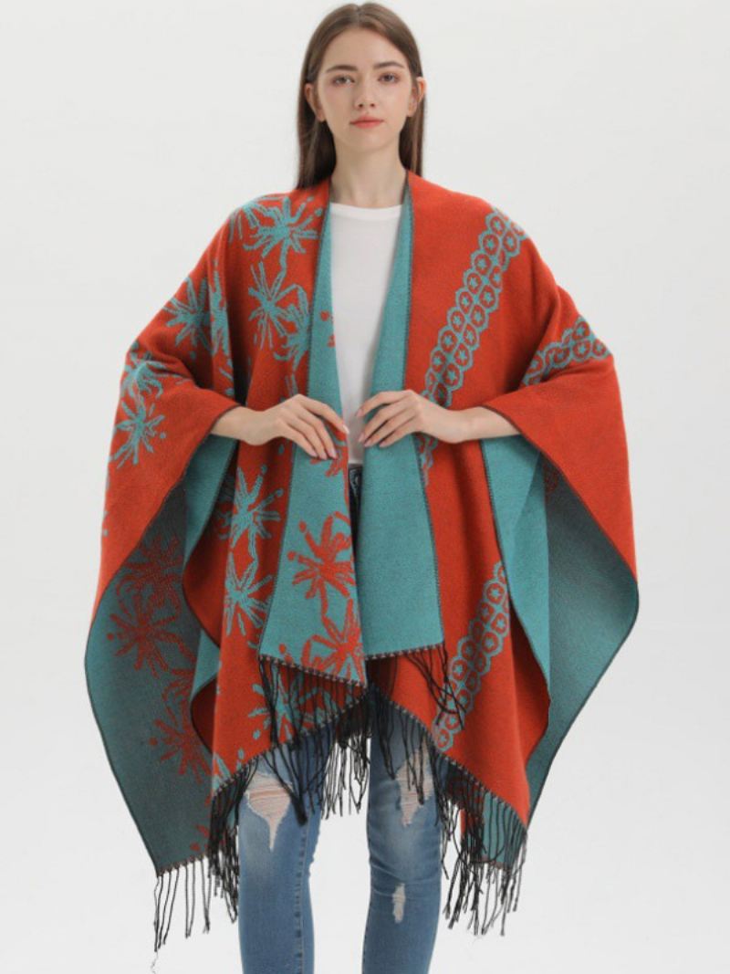 Dames Cape Color Block Oversized Etnische Stijl Herfst Winter Poncho