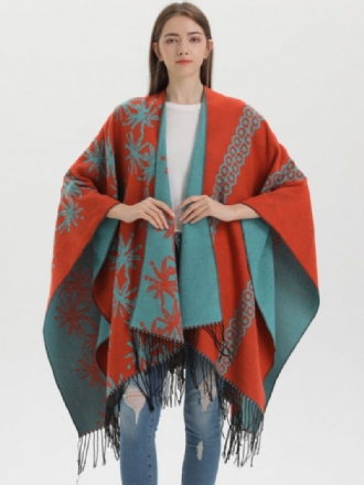 Dames Cape Color Block Oversized Etnische Stijl Herfst Winter Poncho