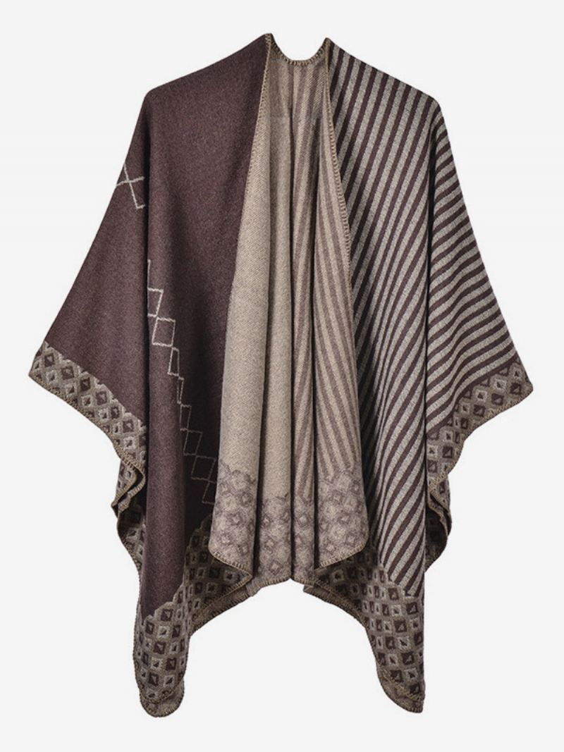 Dames Cape Geometrisch Kleurenblok Dagelijks Casual Herfst Winter Poncho - Koffiebruin