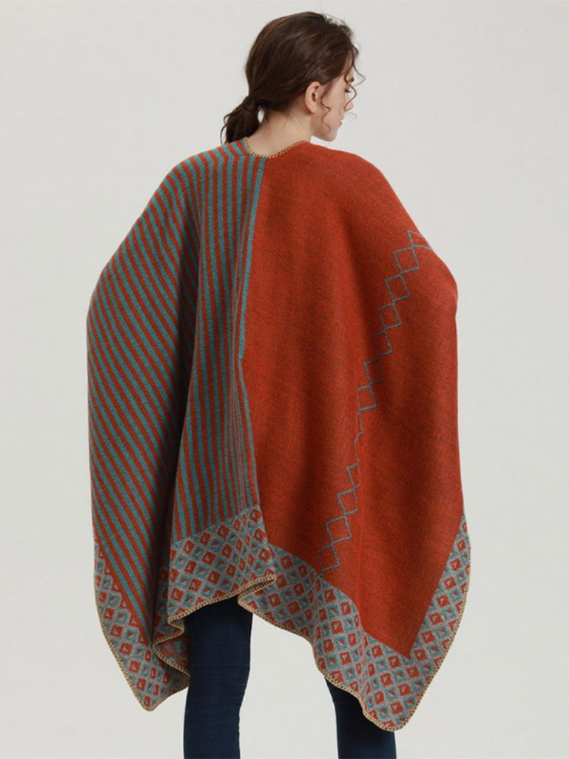 Dames Cape Geometrisch Kleurenblok Dagelijks Casual Herfst Winter Poncho - Oranje