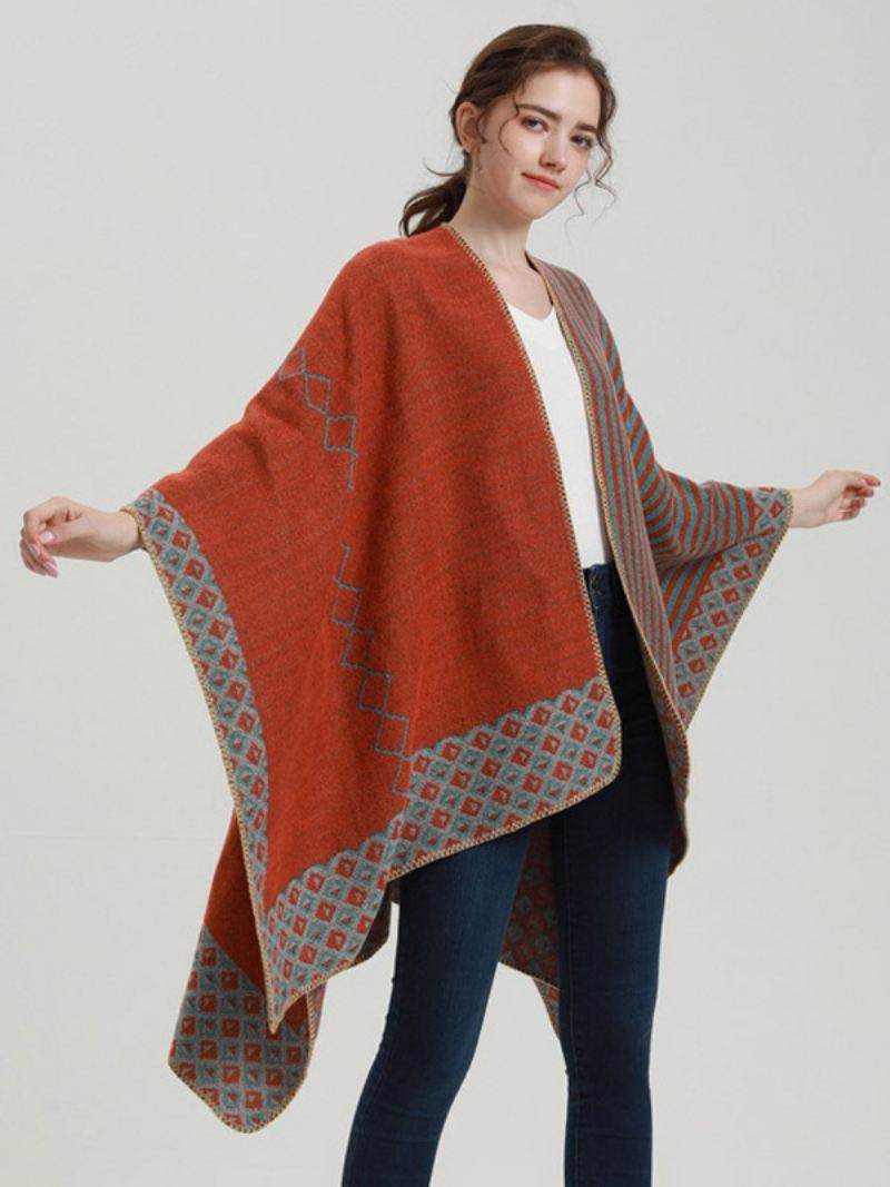 Dames Cape Geometrisch Kleurenblok Dagelijks Casual Herfst Winter Poncho - Oranje