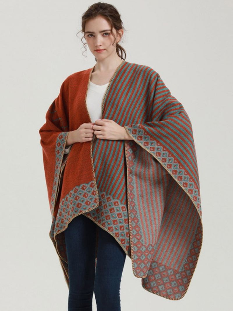 Dames Cape Geometrisch Kleurenblok Dagelijks Casual Herfst Winter Poncho - Oranje