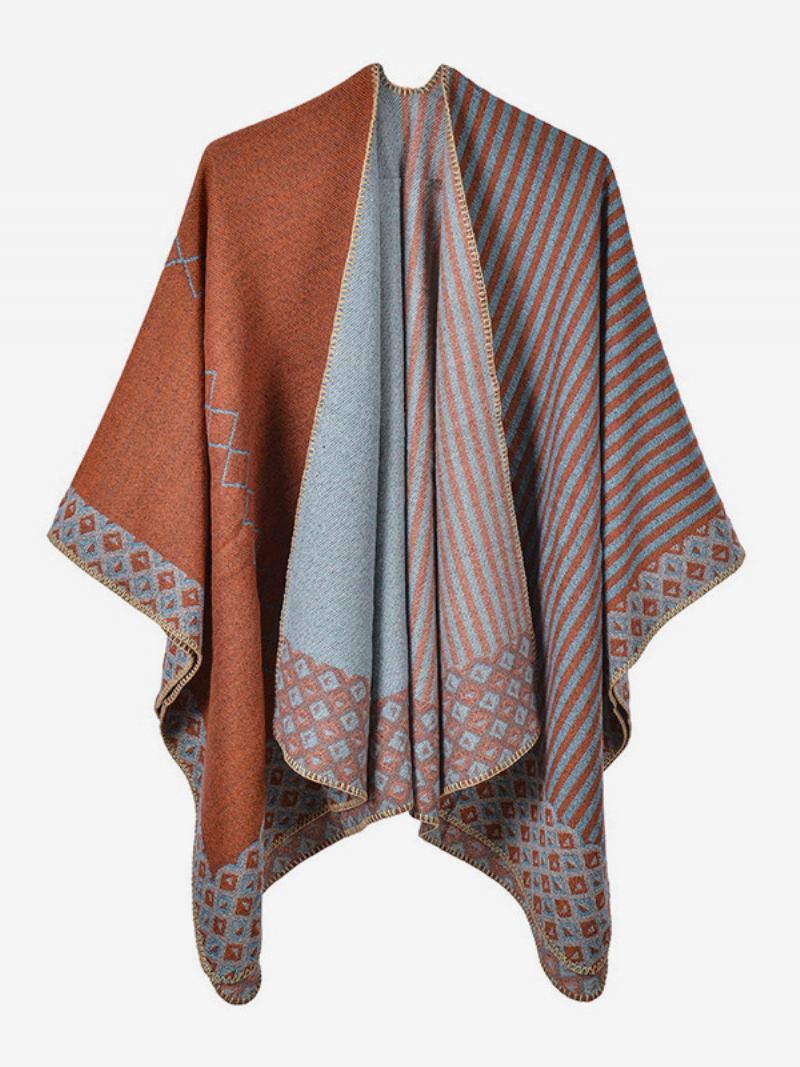 Dames Cape Geometrisch Kleurenblok Dagelijks Casual Herfst Winter Poncho - Oranje