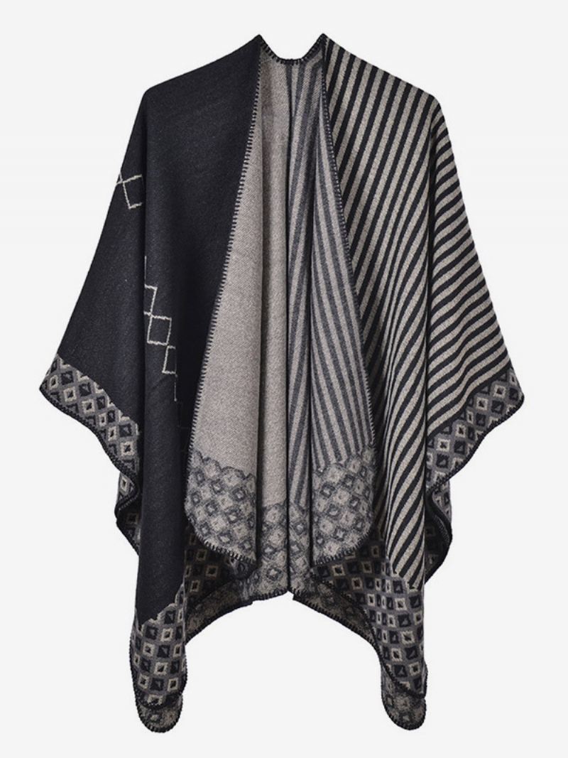 Dames Cape Geometrisch Kleurenblok Dagelijks Casual Herfst Winter Poncho - Zwart