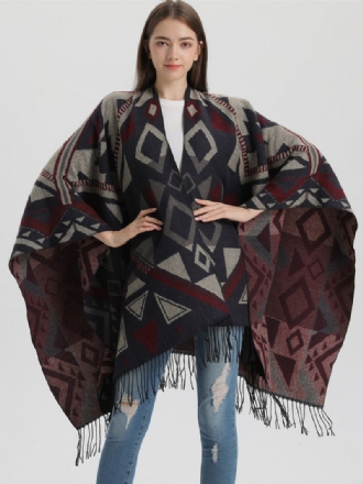 Dames Cape Geometrisch Met Franje Oversized Herfst-winterponcho