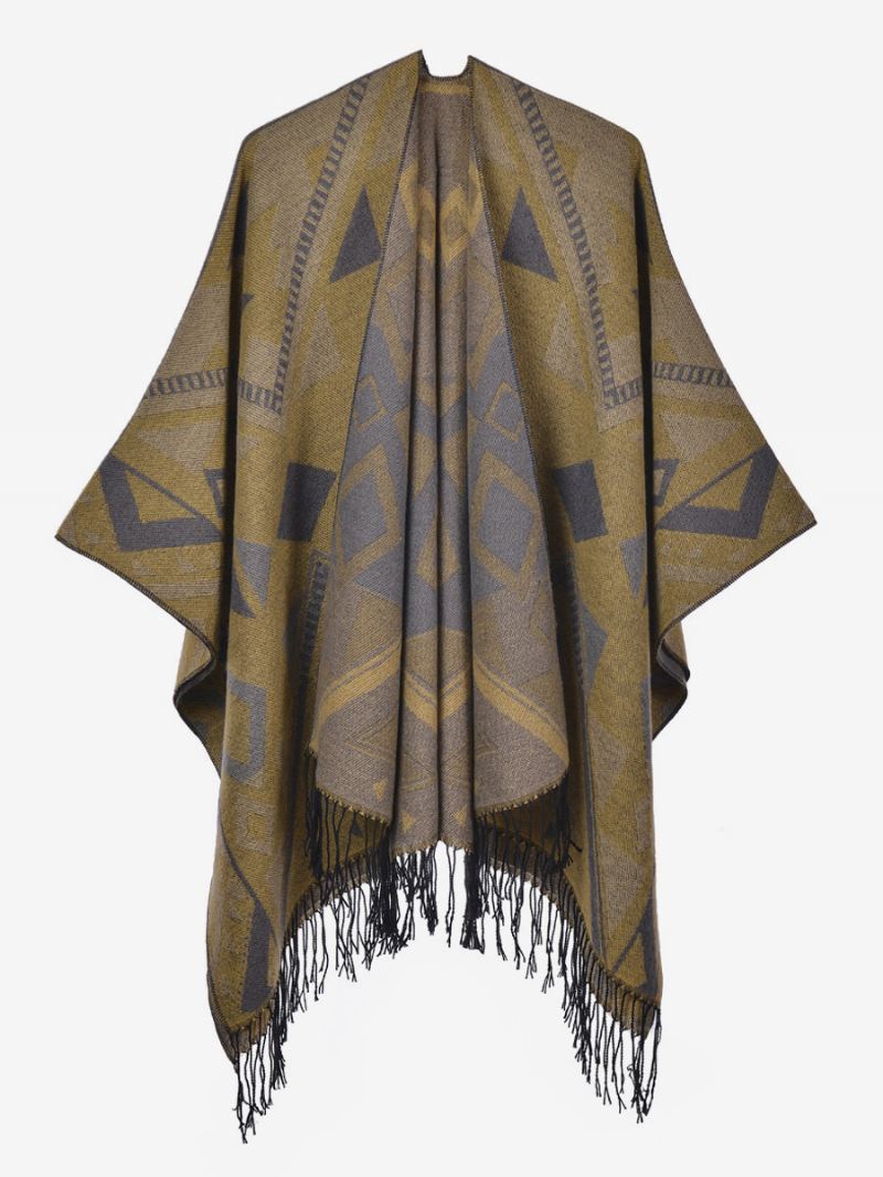 Dames Cape Geometrisch Met Franje Oversized Herfst-winterponcho - Geel