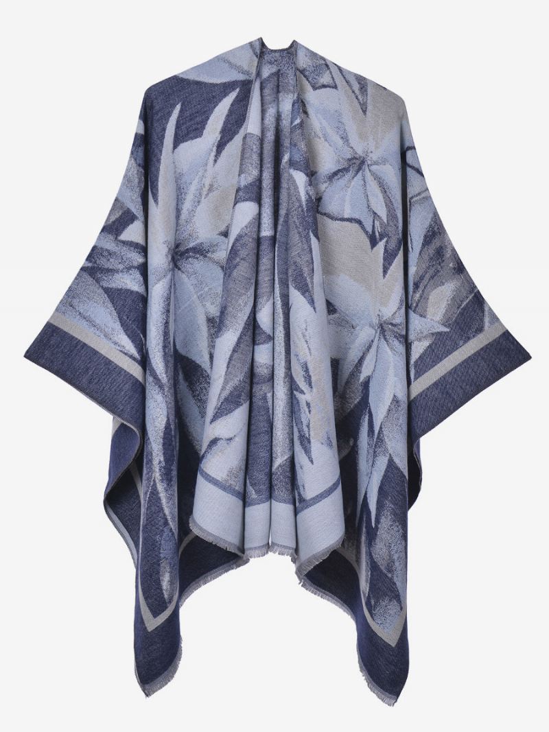 Dames Cape Klassieke Bloemenprint Oversized Casual Dagelijkse Poncho - Donker Marineblauw