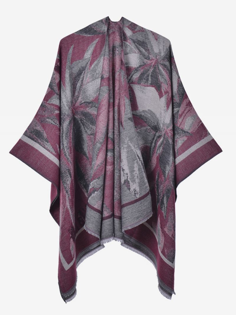 Dames Cape Klassieke Bloemenprint Oversized Casual Dagelijkse Poncho - Bordeauxrood