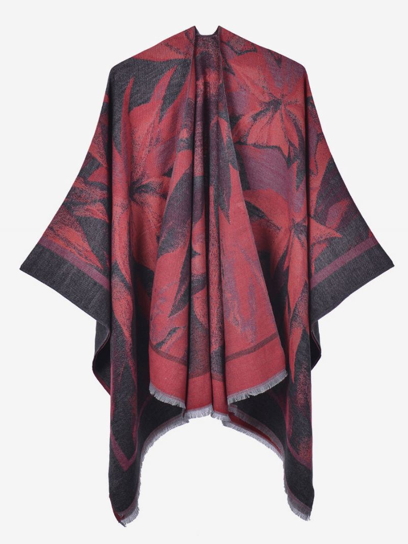 Dames Cape Klassieke Bloemenprint Oversized Casual Dagelijkse Poncho - Zwart Rood