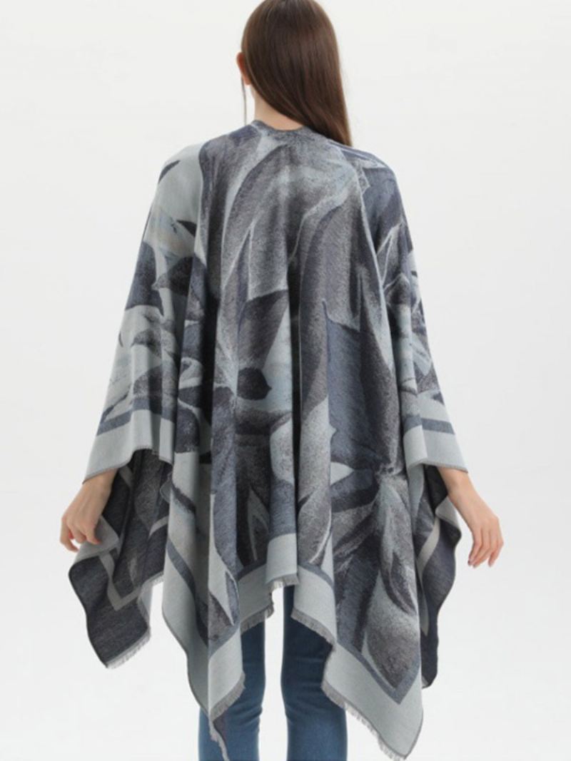 Dames Cape Klassieke Bloemenprint Oversized Casual Dagelijkse Poncho - Zwart