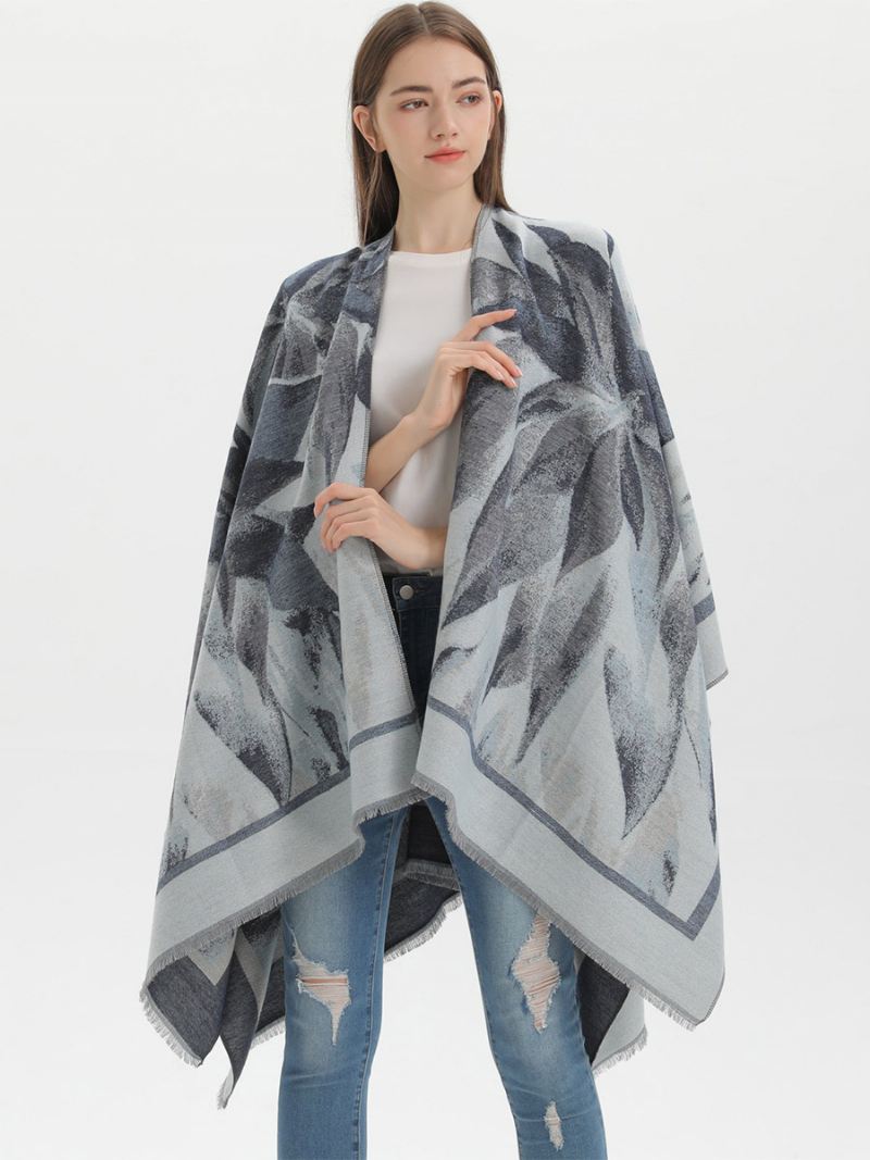 Dames Cape Klassieke Bloemenprint Oversized Casual Dagelijkse Poncho - Zwart