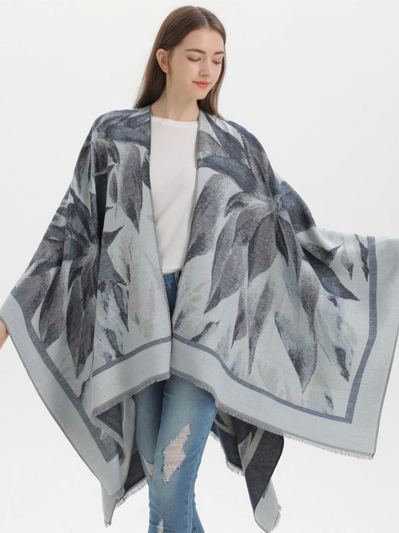 Dames Cape Klassieke Bloemenprint Oversized Casual Dagelijkse Poncho - Zwart