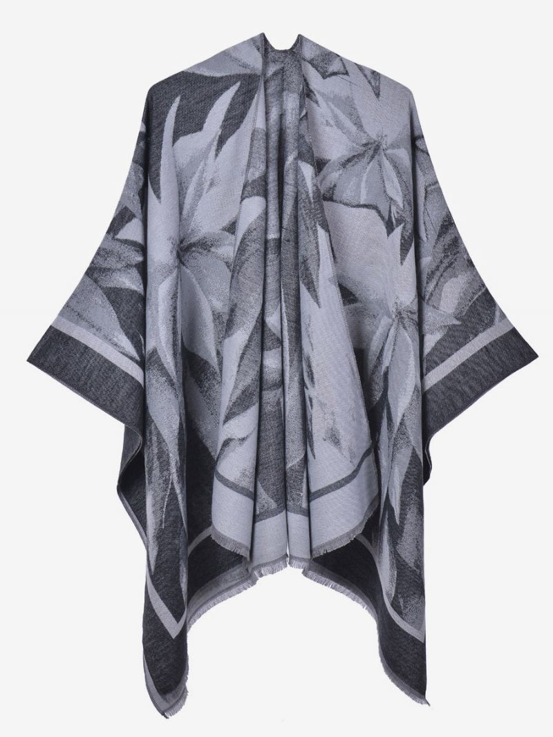 Dames Cape Klassieke Bloemenprint Oversized Casual Dagelijkse Poncho - Zwart