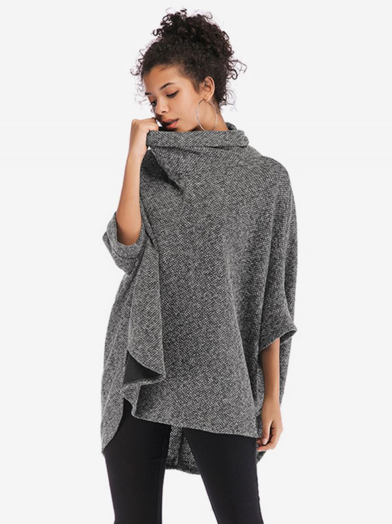 Dames Cape Met Halve Mouwen Hoge Kraag Oversized Casual Elegante Poncho