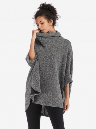 Dames Cape Met Halve Mouwen Hoge Kraag Oversized Casual Elegante Poncho