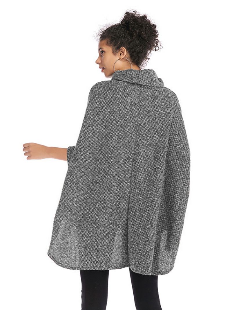 Dames Cape Met Halve Mouwen Hoge Kraag Oversized Casual Elegante Poncho - Lichtgrijs