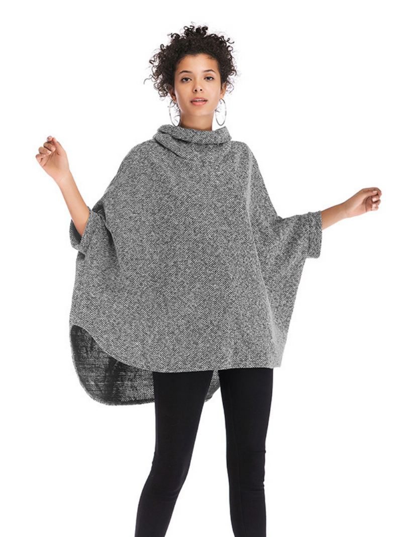 Dames Cape Met Halve Mouwen Hoge Kraag Oversized Casual Elegante Poncho - Lichtgrijs