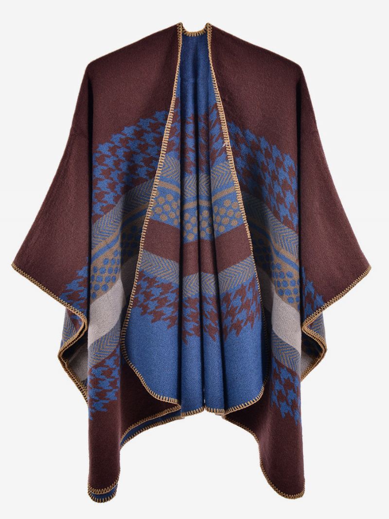 Dames Cape Plaid Kleurblok Dagelijks Casual Herfst Winter Poncho - Blauw