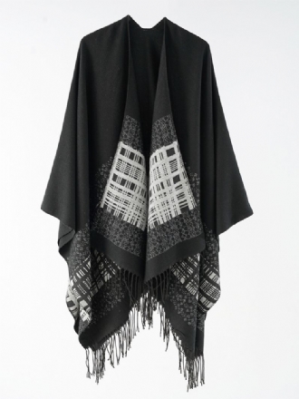 Dames Geruite Poncho Lente Herfst Dagelijks Casual Met Franje