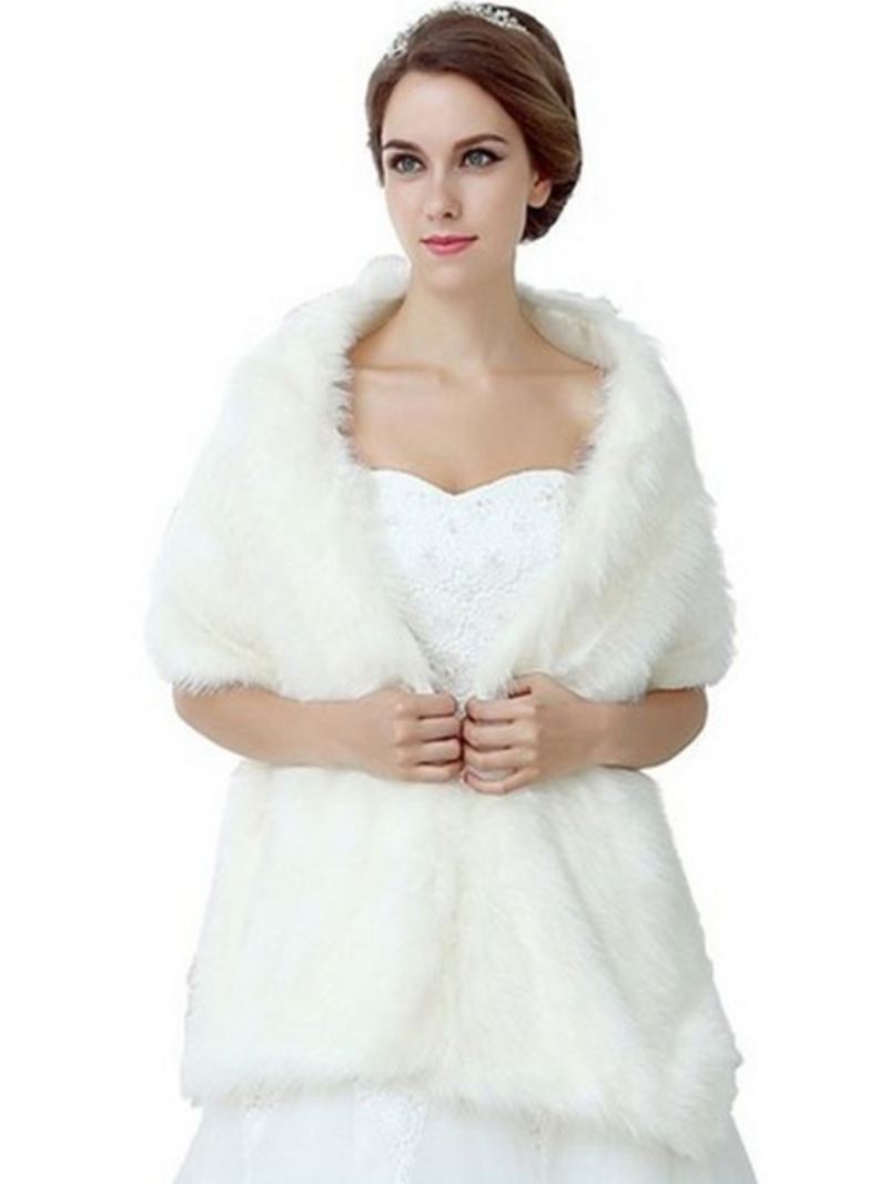 Dames Imitatiebont Sjaal Bruiloft Witte Bruids Winter Cover-ups