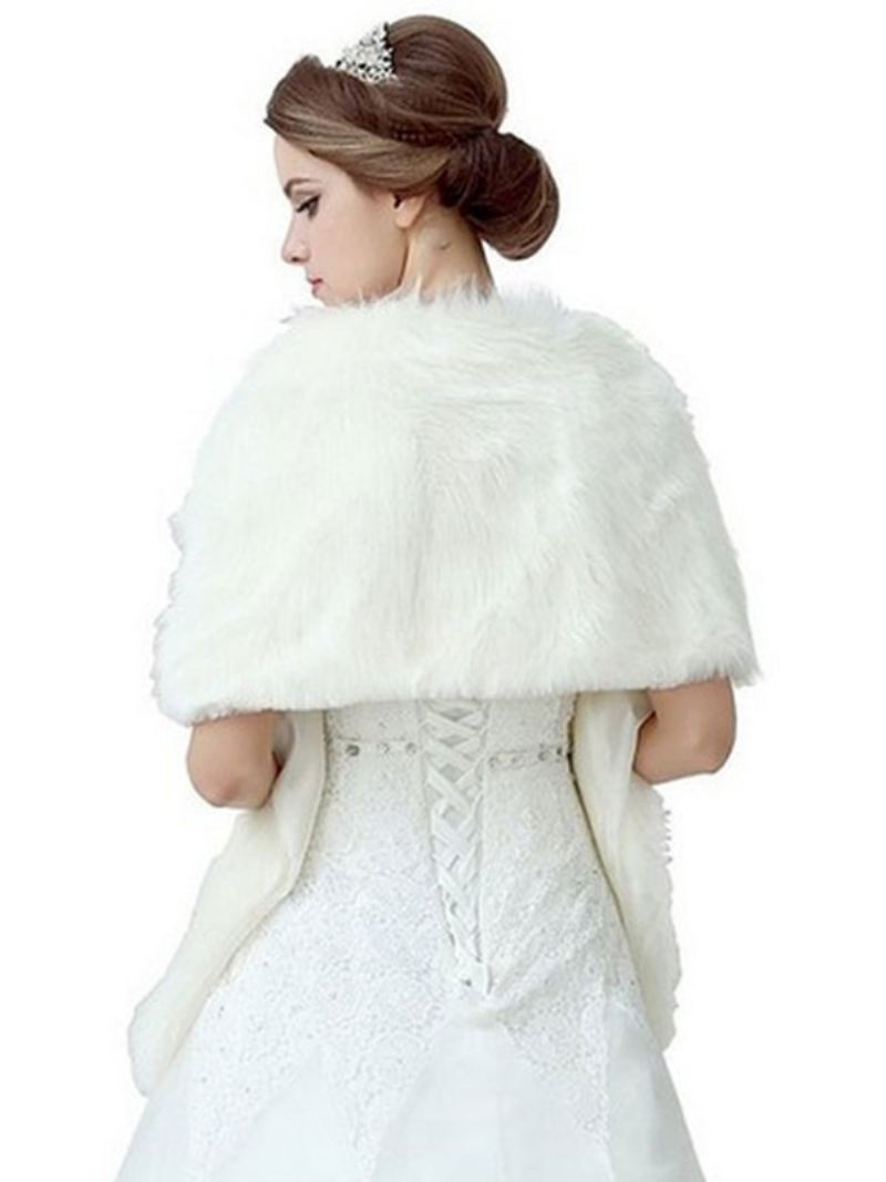 Dames Imitatiebont Sjaal Bruiloft Witte Bruids Winter Cover-ups - Wit