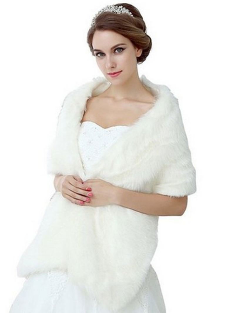 Dames Imitatiebont Sjaal Bruiloft Witte Bruids Winter Cover-ups - Wit