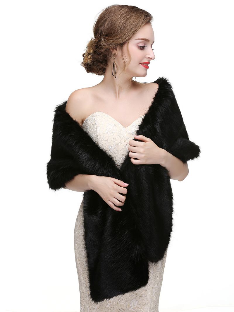 Dames Nepbont Bruiloft Wikkelsjaal Bruids Winter Warme Cover-ups - Zwart