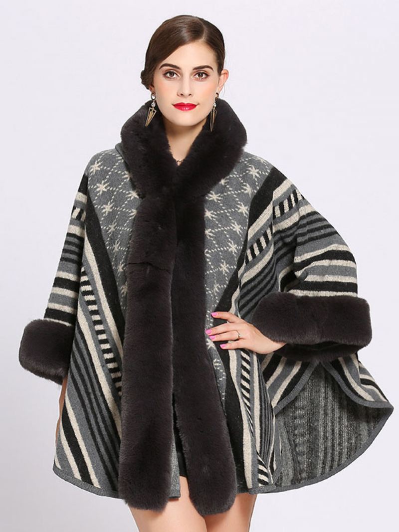 Dames Poncho Cape-jas Met Capuchon Warme Winterbovenkleding