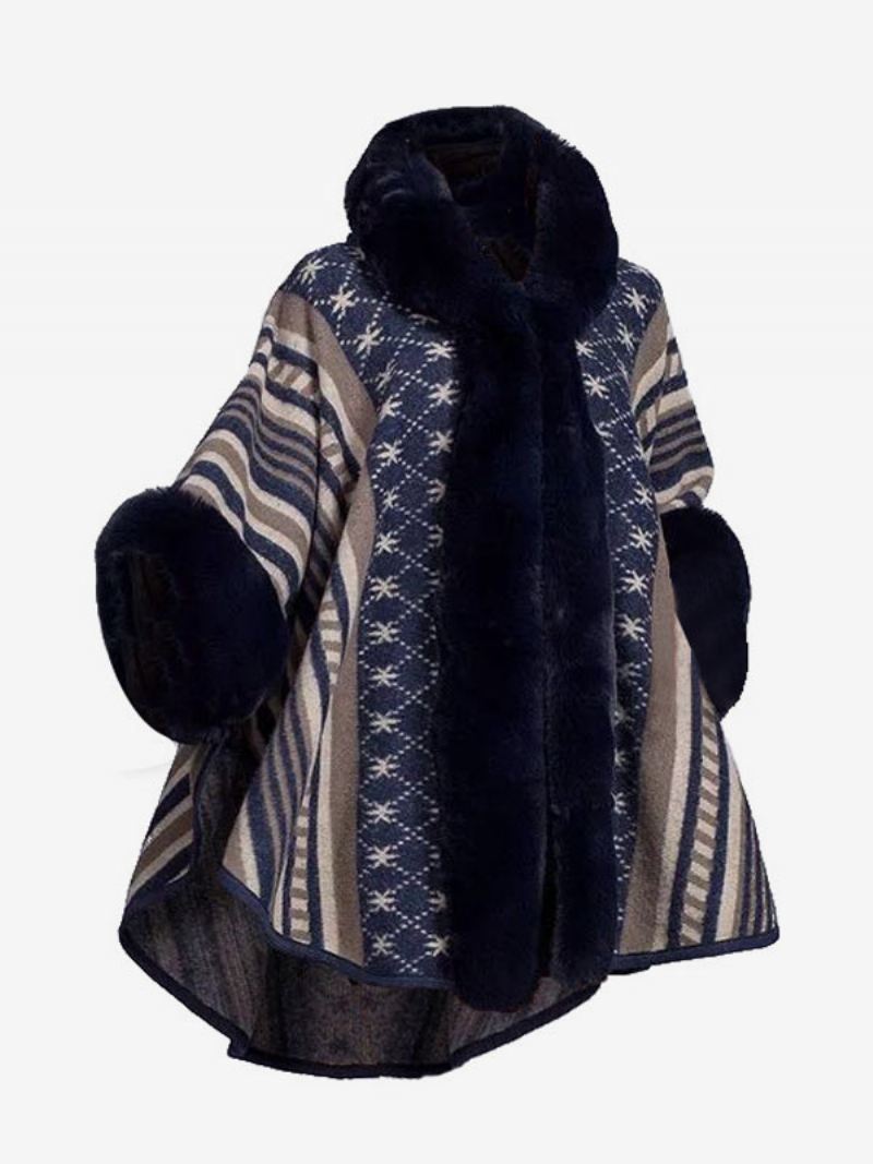 Dames Poncho Cape-jas Met Capuchon Warme Winterbovenkleding - Donker Marineblauw