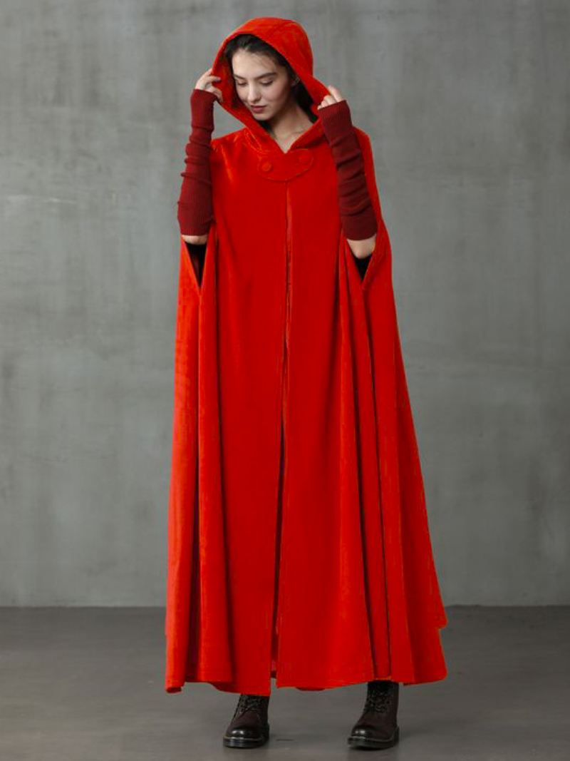 Dames Poncho Met Capuchon Hunter Groene Oversized Cape - Rood