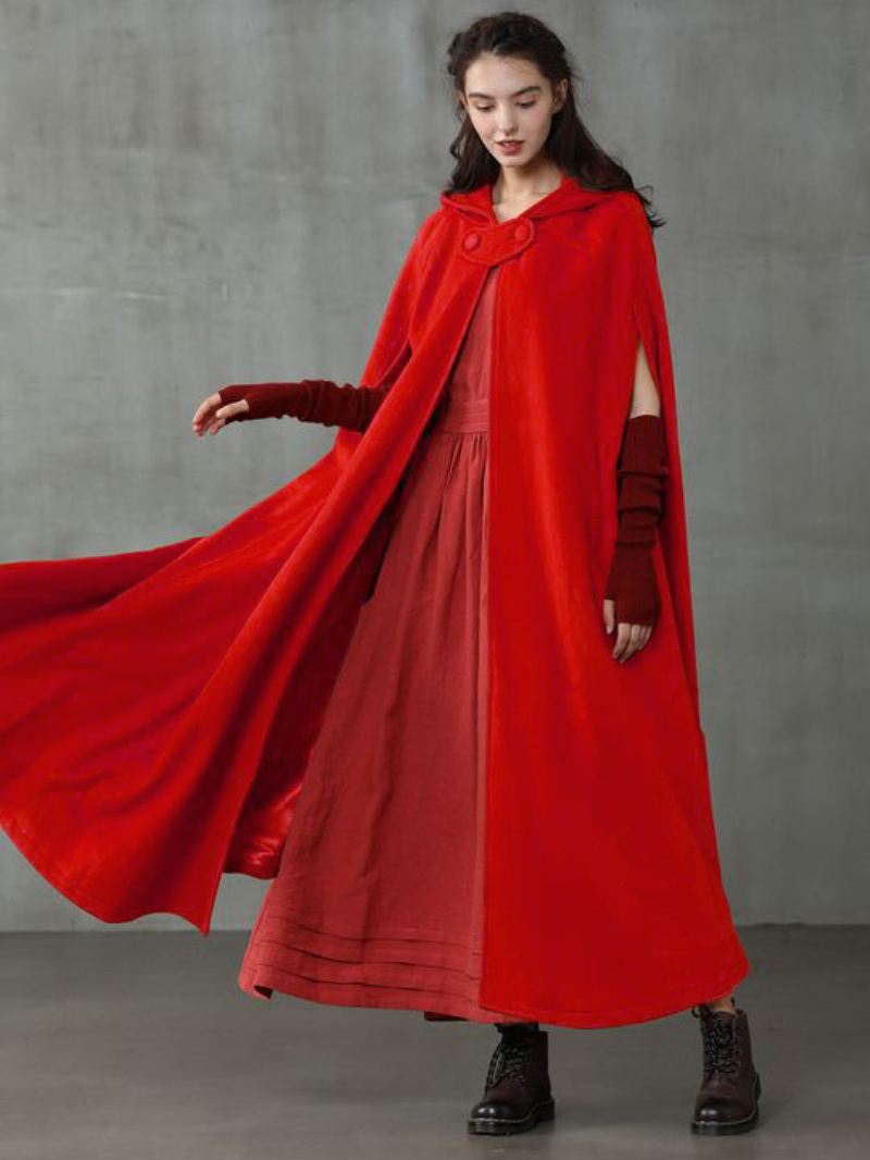 Dames Poncho Met Capuchon Hunter Groene Oversized Cape - Rood