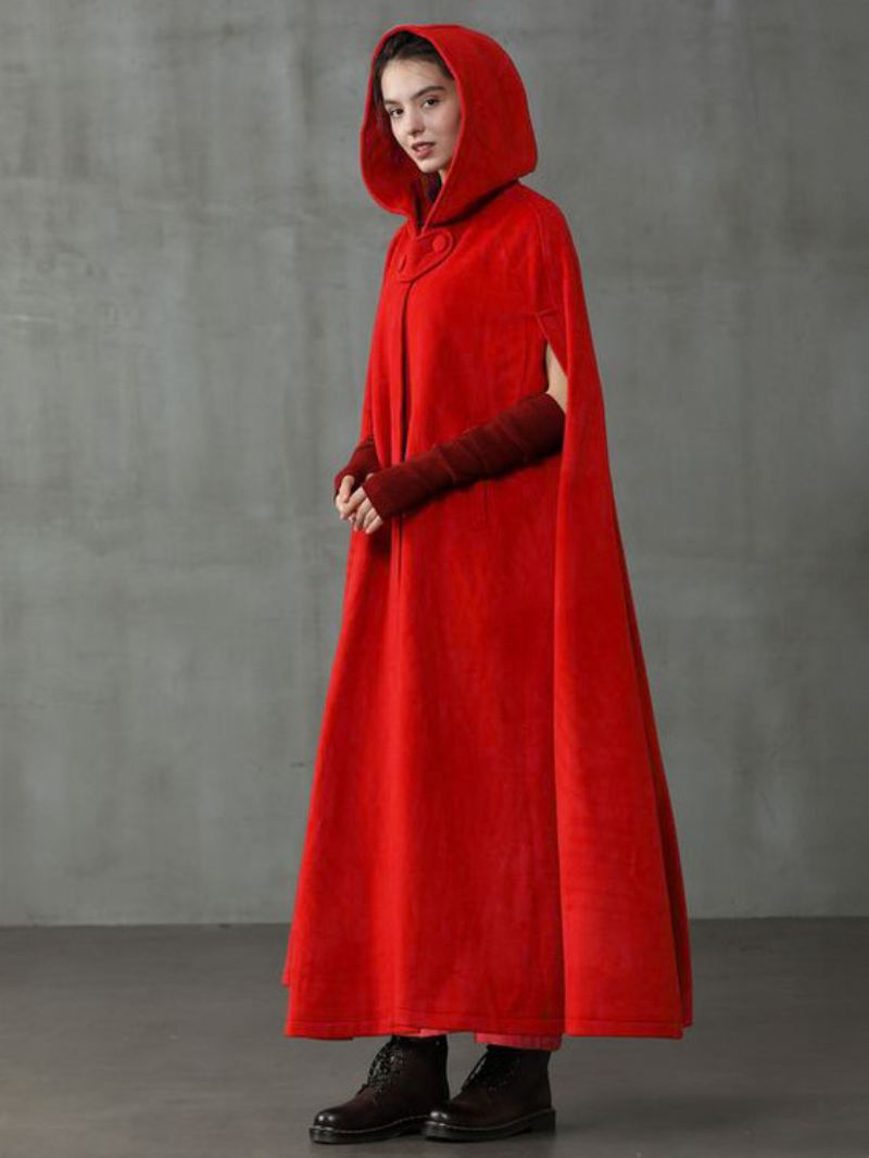 Dames Poncho Met Capuchon Hunter Groene Oversized Cape - Rood