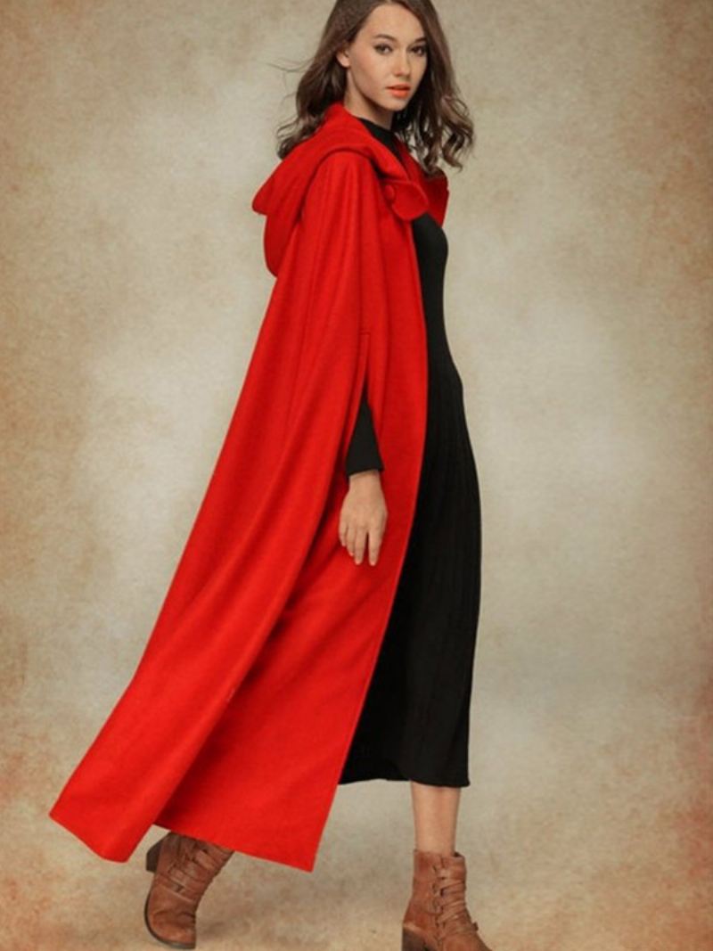 Dames Poncho Met Capuchon Hunter Groene Oversized Cape - Rood