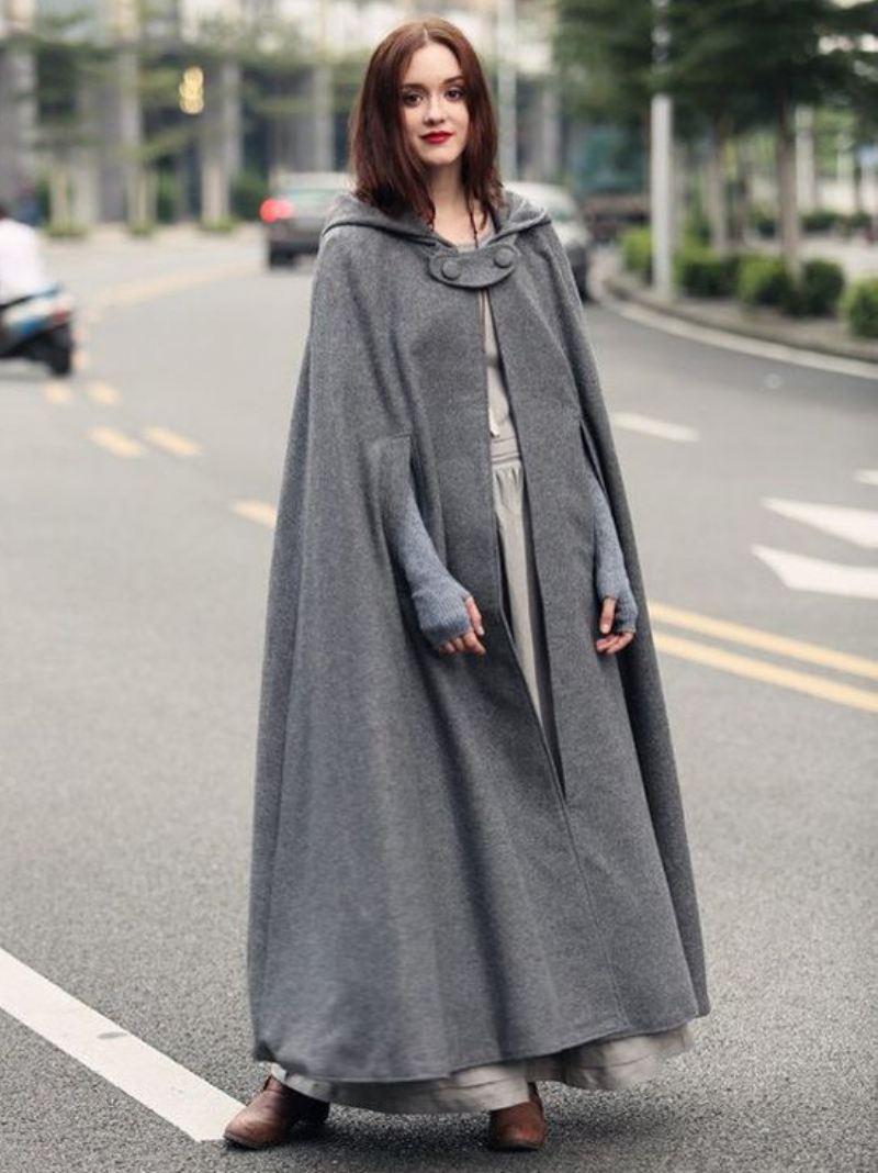 Dames Poncho Met Capuchon Hunter Groene Oversized Cape - Grijs