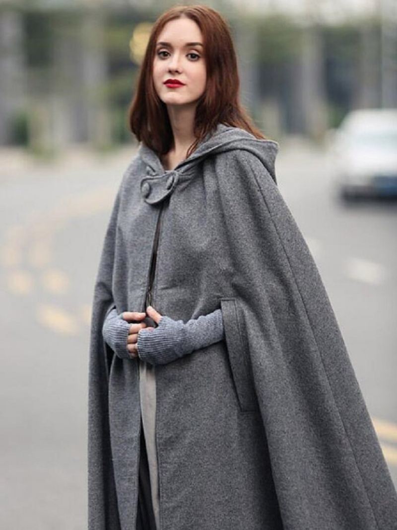 Dames Poncho Met Capuchon Hunter Groene Oversized Cape - Grijs