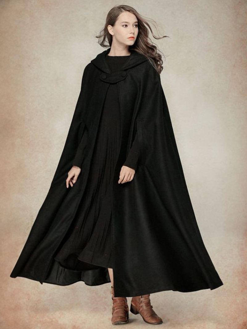 Dames Poncho Met Capuchon Hunter Groene Oversized Cape - Zwart