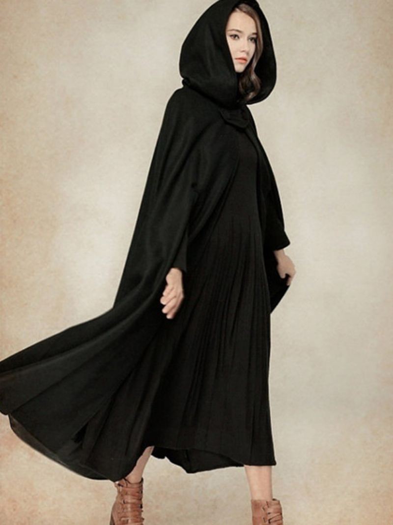 Dames Poncho Met Capuchon Hunter Groene Oversized Cape - Zwart