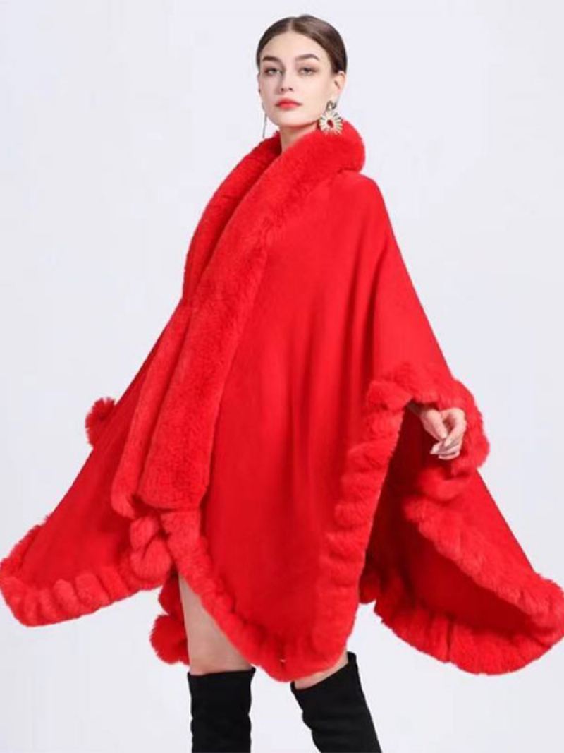 Dames Ponchojas Nepbont Cape Winterbovenkleding - Rood