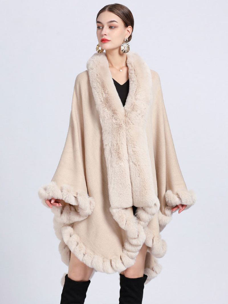 Dames Ponchojas Nepbont Cape Winterbovenkleding - Beige