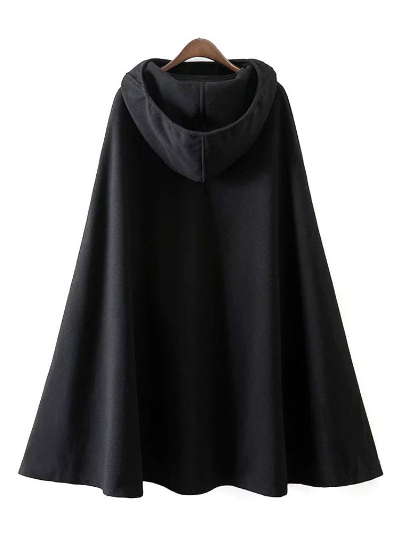 Damesjas Cape Hoodie Jas Ponchojas - Zwart