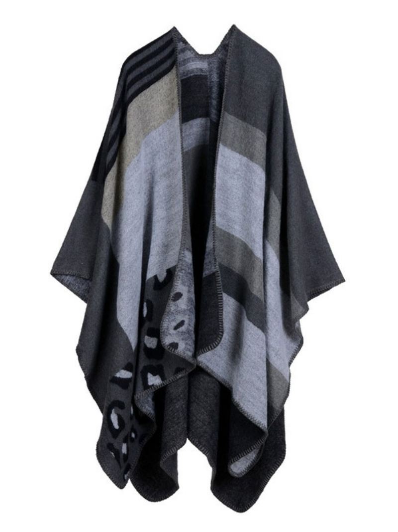 Damesponcho Kleurblok Zwarte Poncho Onregelmatige Warmtebehoud Oversized Biescape - Diepgrijs