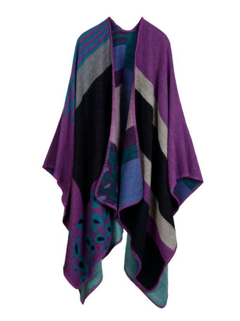 Damesponcho Kleurblok Zwarte Poncho Onregelmatige Warmtebehoud Oversized Biescape - Fuchsia